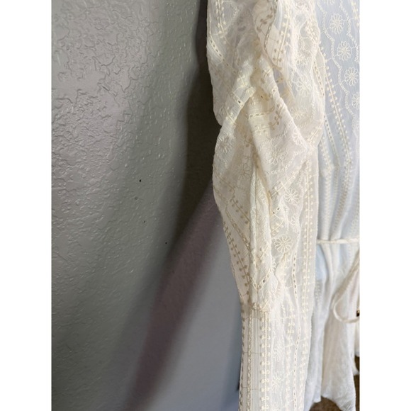 Fate Mini Dress L Cream Sheer Eyelet Puff Sleeve Cottagecore Whimsical (no slip) - Picture 3 of 10